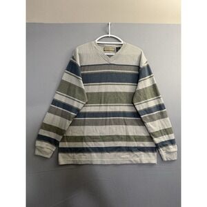 Natural Life Striped Pullover Sweater Men's XL Soft Cotton Green Blue Brown EUC